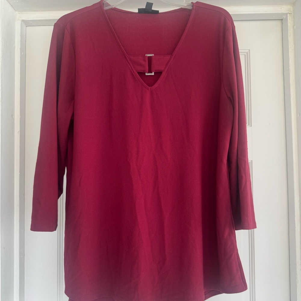 Alfani Deep Red Long Sleeve V-Neck Top